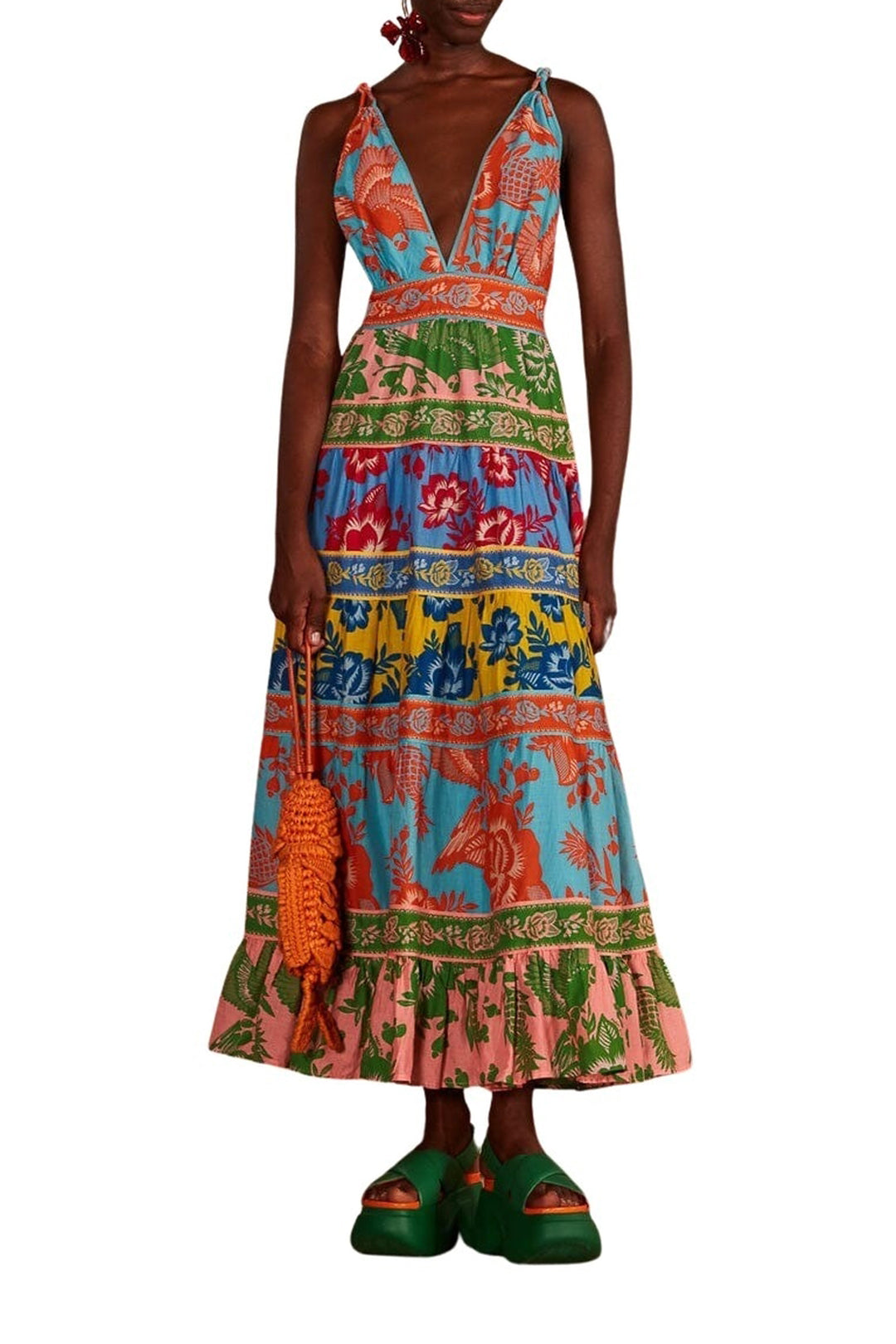 Robe longue Jardin en dentelle en coton - Multicolore