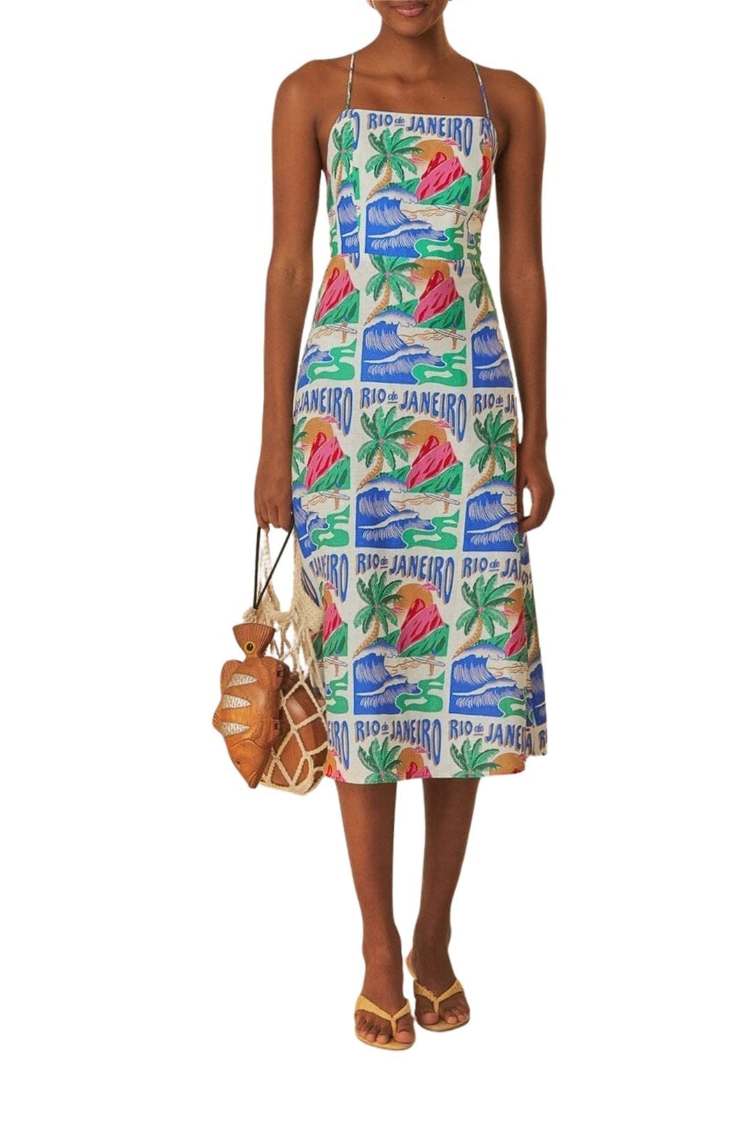 Robe midi Carioca Posters en lin - Bleu