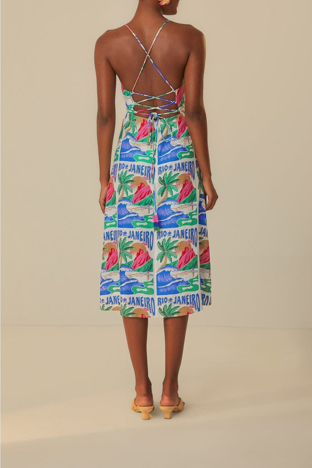 Robe midi Carioca Posters en lin - Bleu