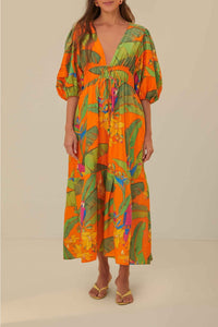 Robe longue Fresh Macaws en coton - Orange