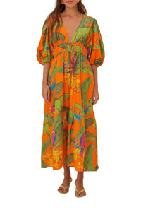 Robe longue Fresh Macaws en coton - Orange