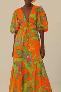 Robe longue Fresh Macaws en coton - Orange