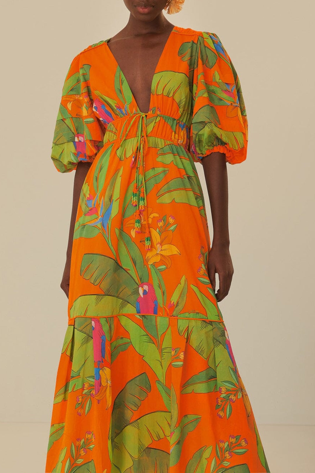 Robe longue Fresh Macaws en coton - Orange