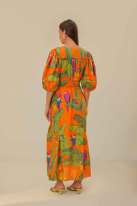 Robe longue Fresh Macaws en coton - Orange