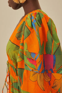 Robe longue Fresh Macaws en coton - Orange