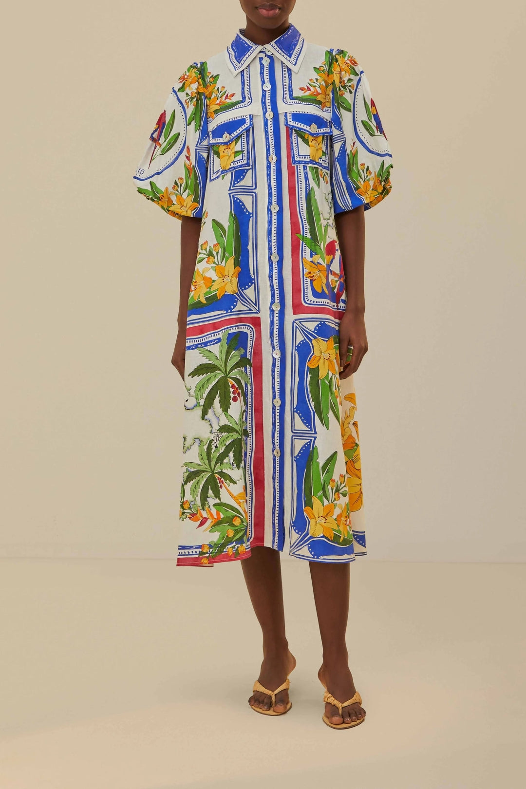 Robe longue Tropical Destination en lin - Multicolore