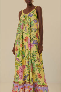 Robe longue Insectes floraux en lin - Jaune