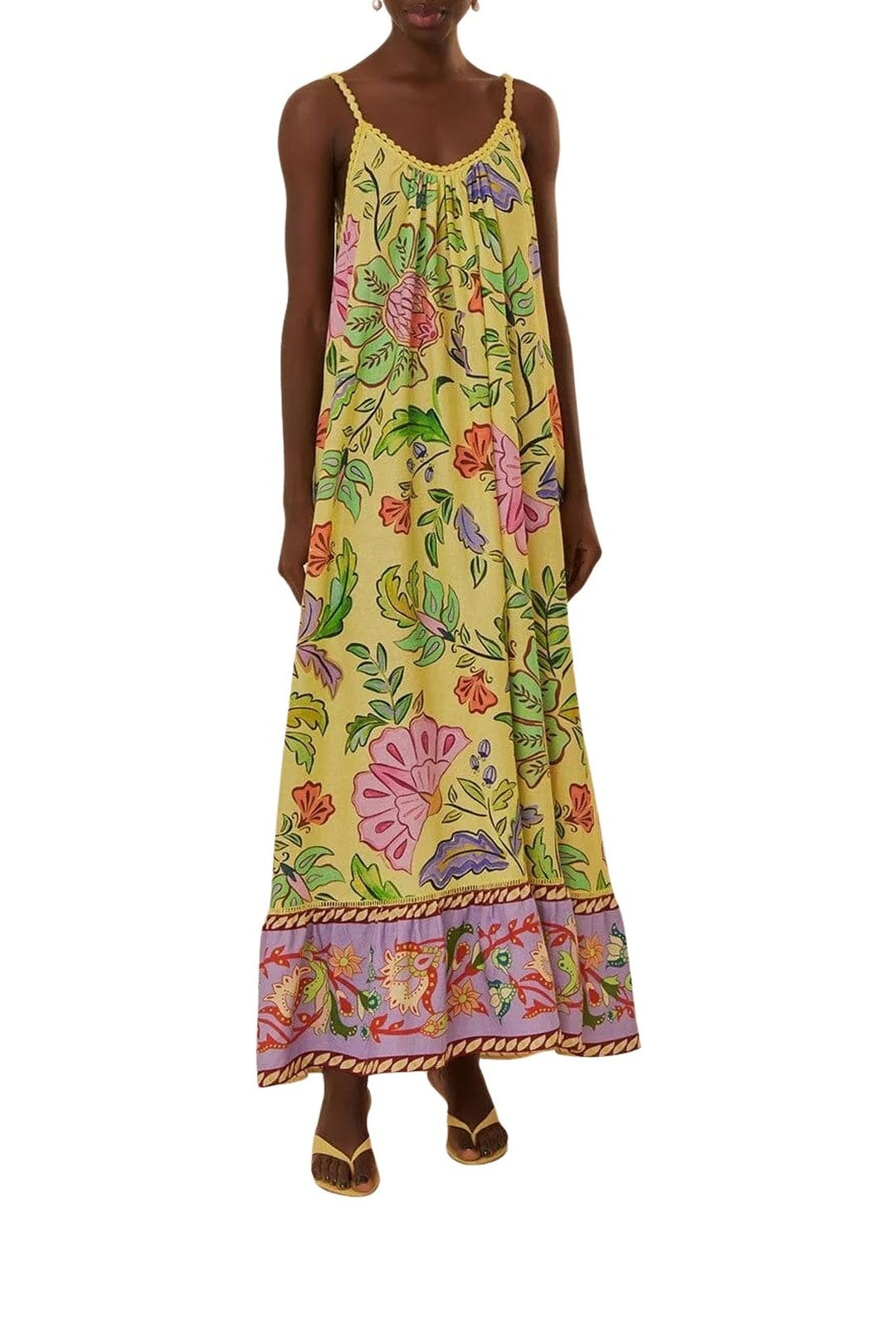 Robe longue Insectes floraux en lin - Jaune
