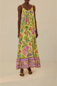 Robe longue Insectes floraux en lin - Jaune