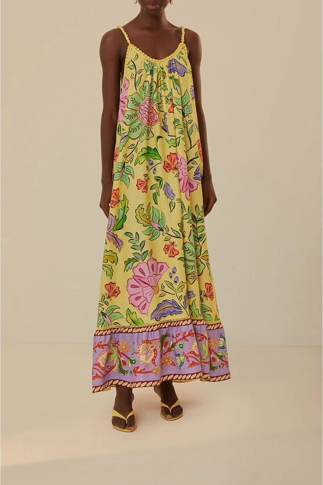 Robe longue Insectes floraux en lin - Jaune