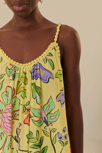 Robe longue Insectes floraux en lin - Jaune
