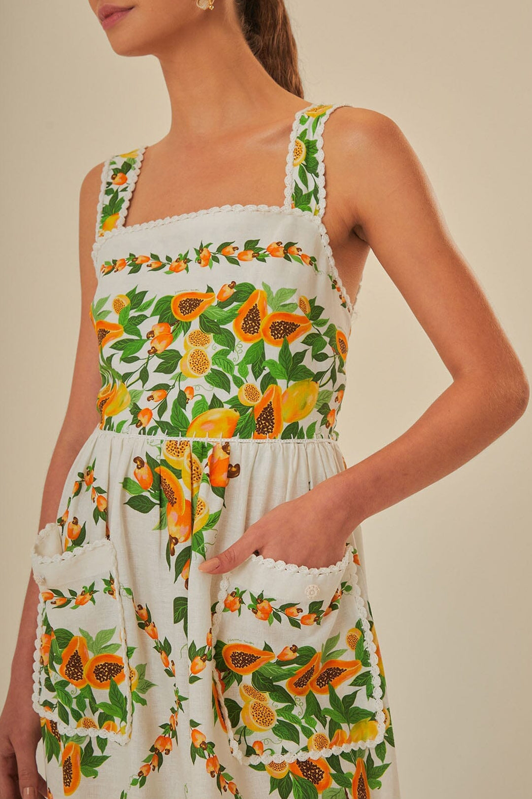Robe longue Papaya Salad en lin - Jaune