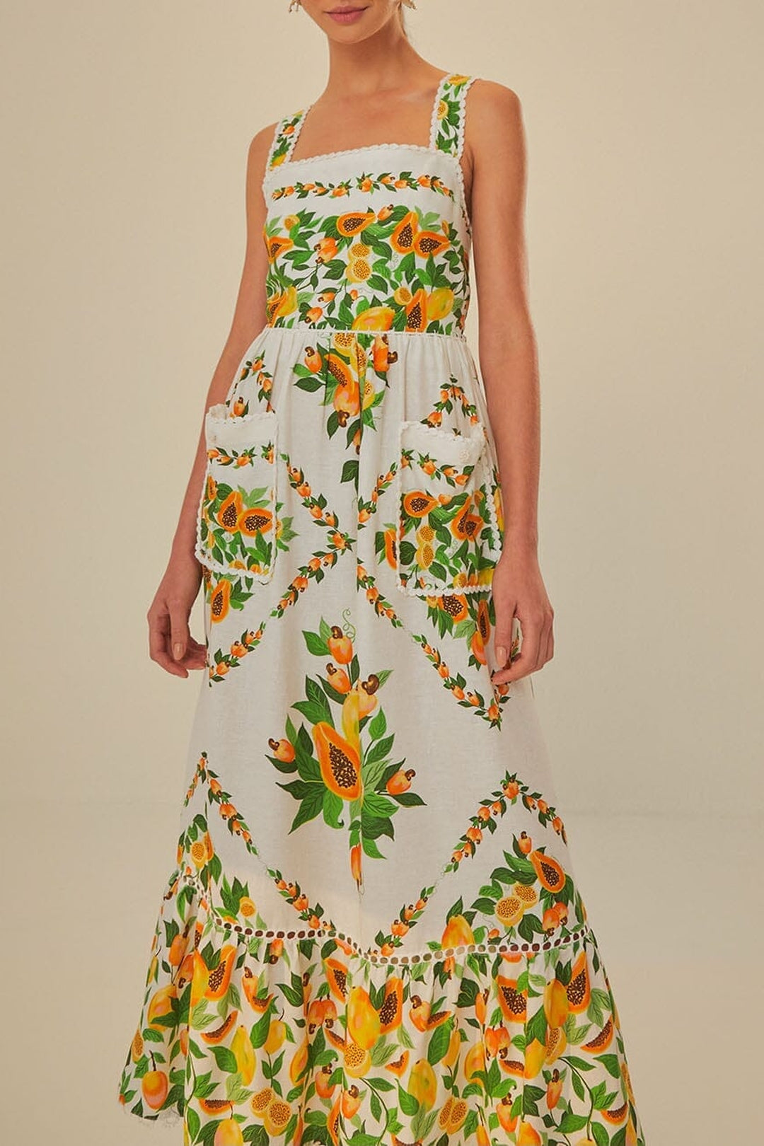 Robe longue Papaya Salad en lin - Jaune