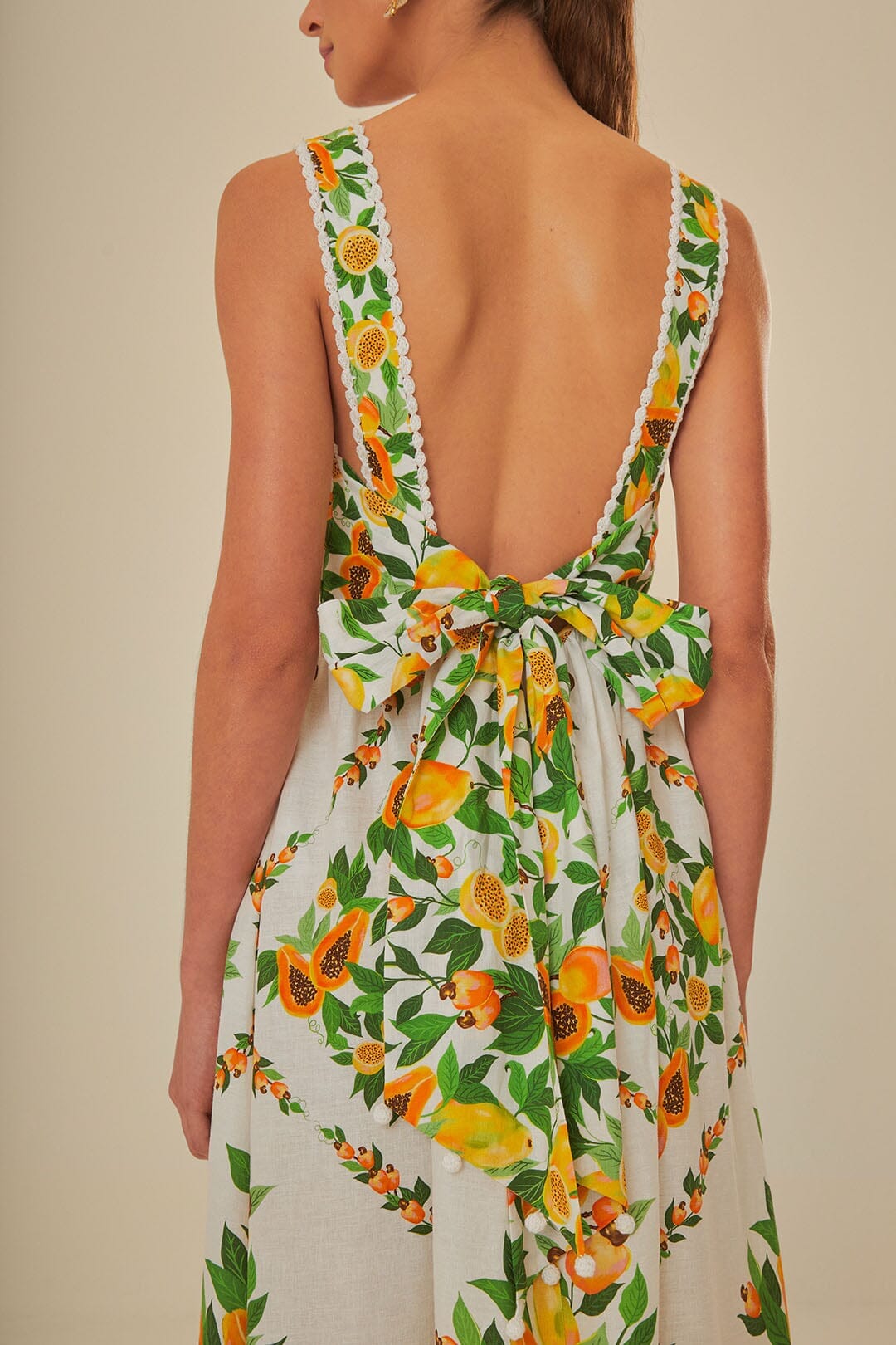 Robe longue Papaya Salad en lin - Jaune