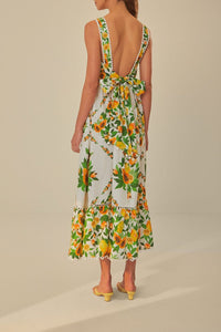 Robe longue Papaya Salad en lin - Jaune