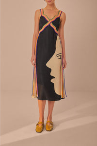 Robe midi Surréaliste sans manches - Noir