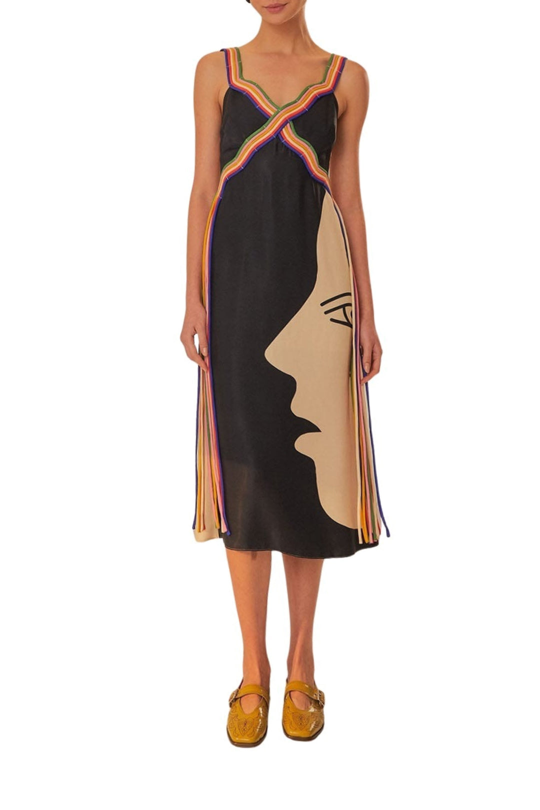 Robe midi Surréaliste sans manches - Noir