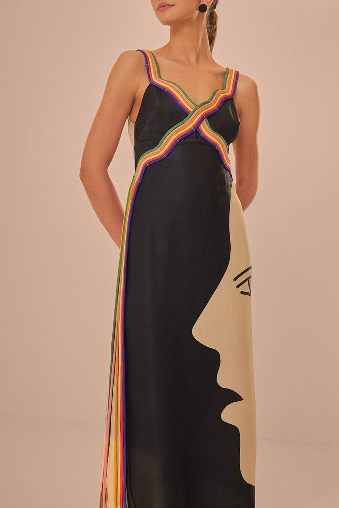 Robe midi Surréaliste sans manches - Noir