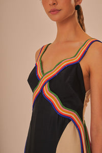 Robe midi Surréaliste sans manches - Noir