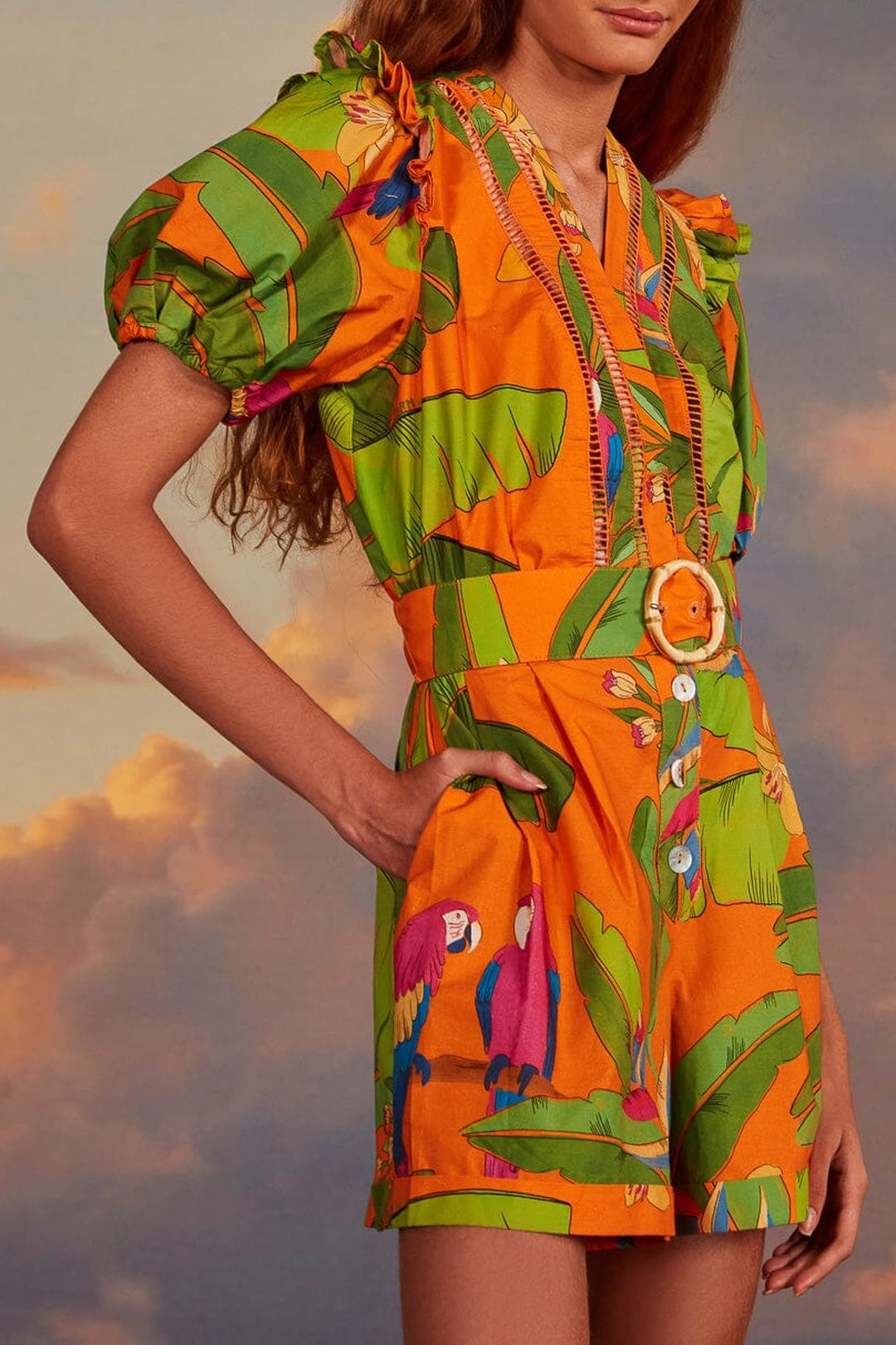 Robe courte Fresh Macaws en coton - Orange