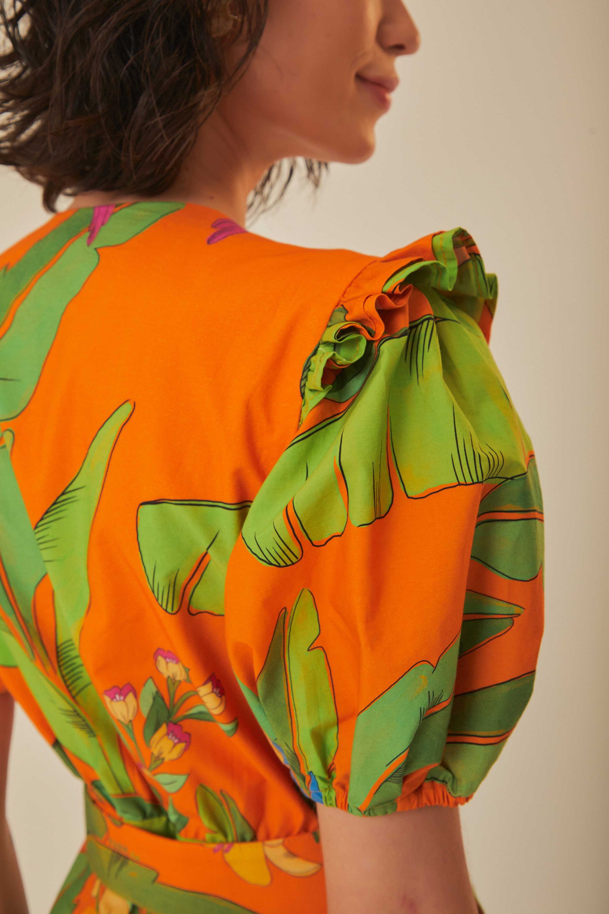 Robe courte Fresh Macaws en coton - Orange
