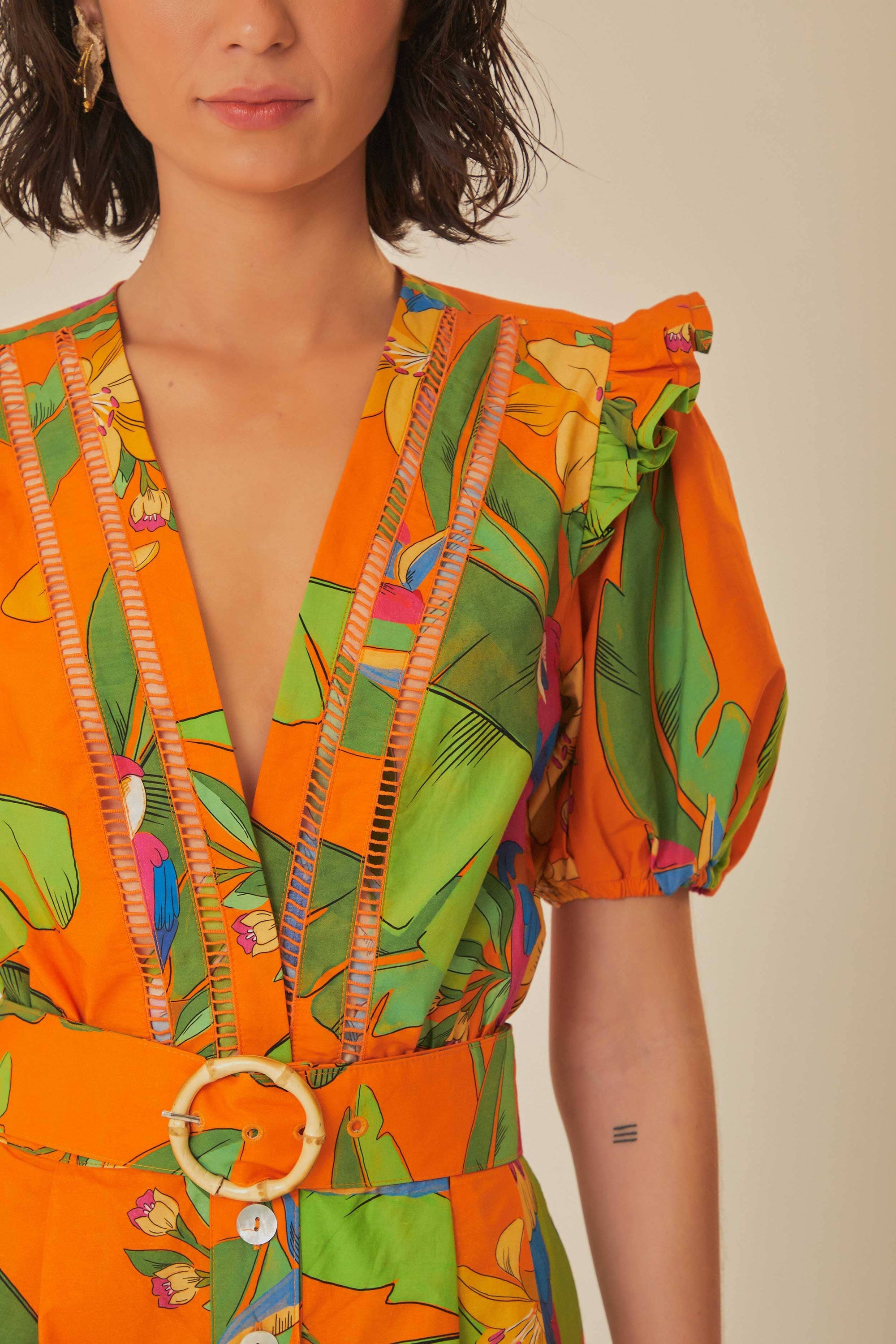 Robe courte Fresh Macaws en coton - Orange