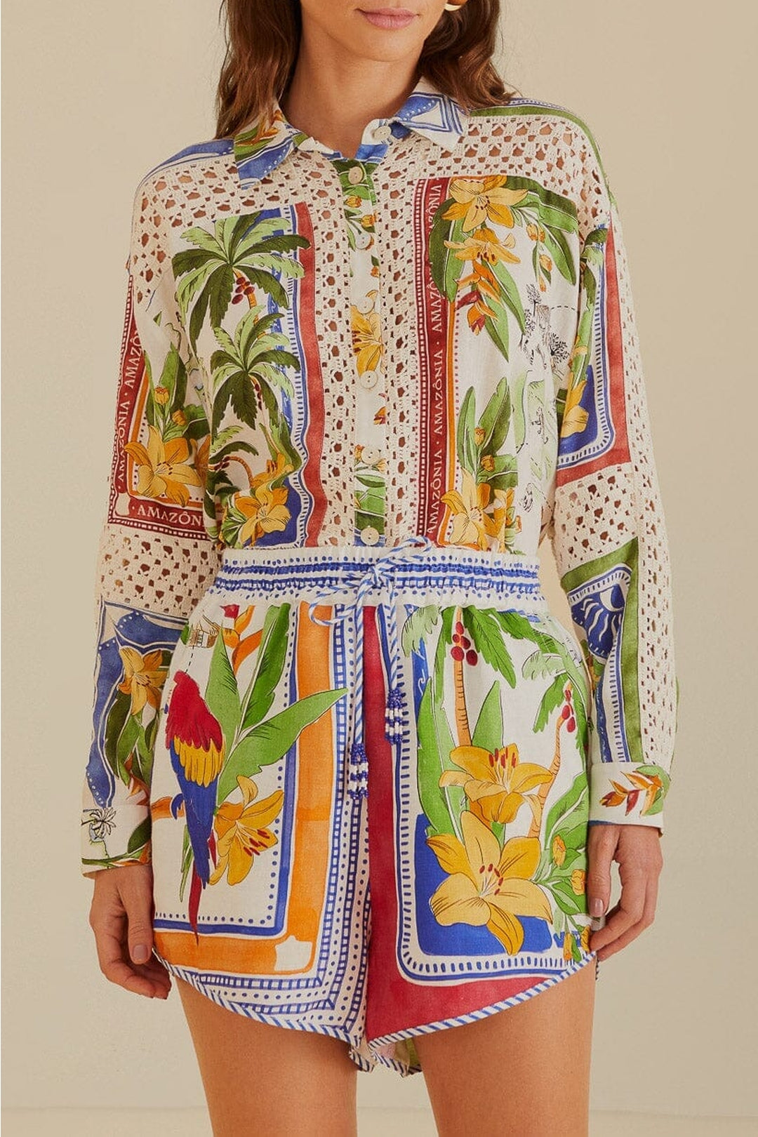 Short Tropical Destination en lin - Multicolore