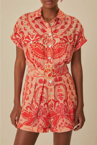 Combi-short Jaipur en lin - Rouge