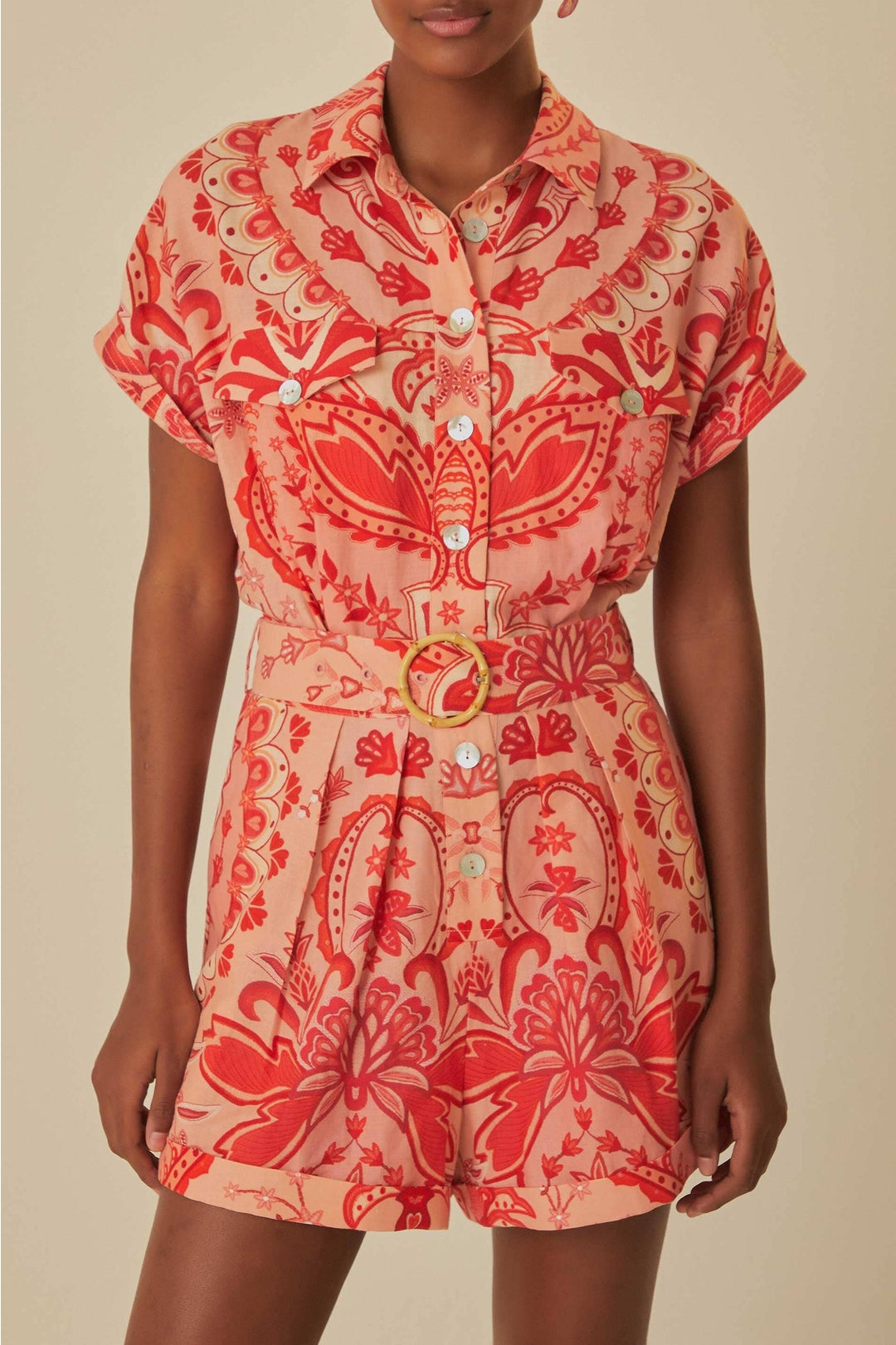 Combi-short Jaipur en lin - Rouge