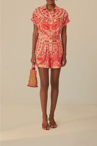 Combi-short Jaipur en lin - Rouge
