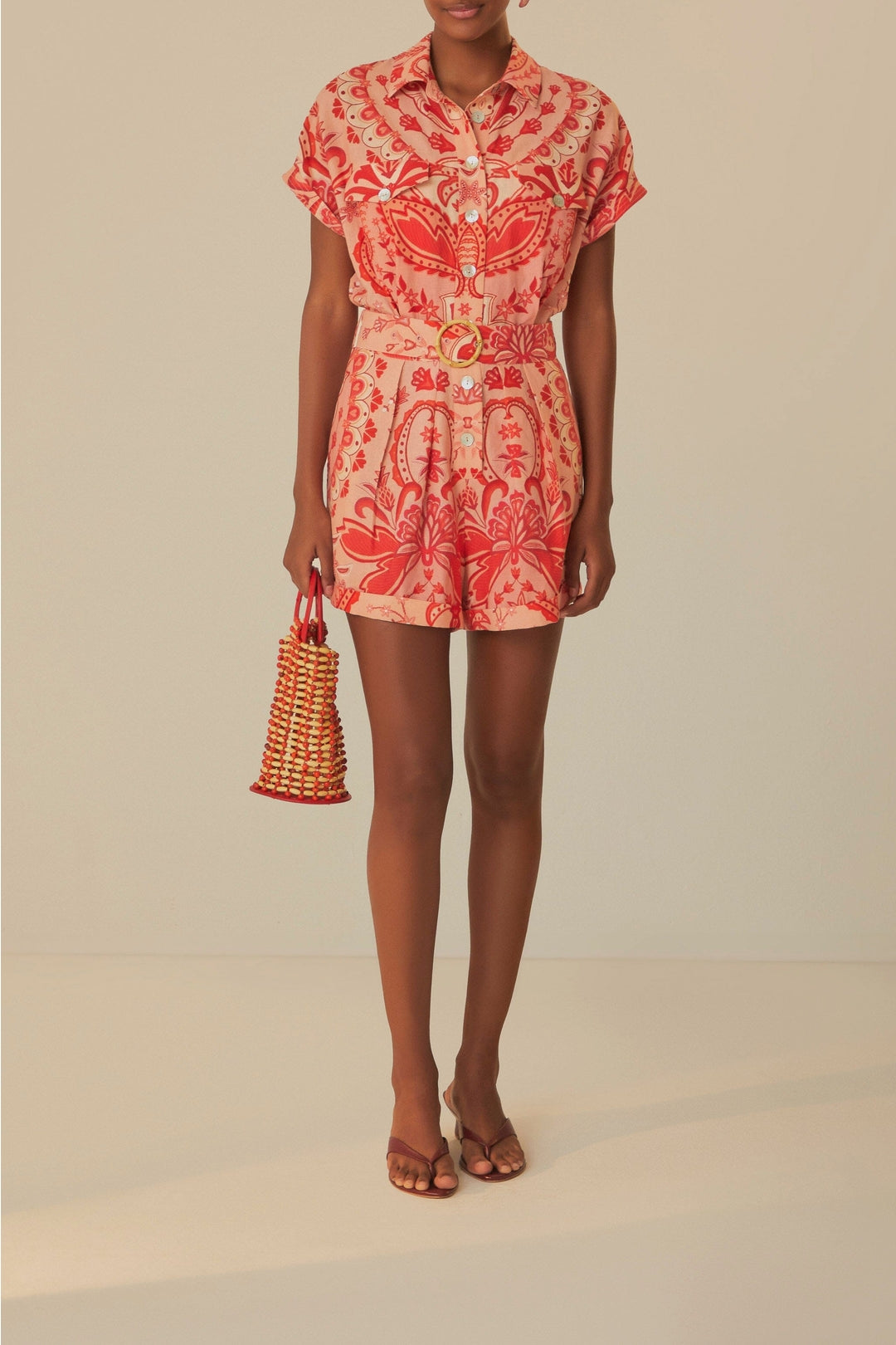 Combi-short Jaipur en lin - Rouge