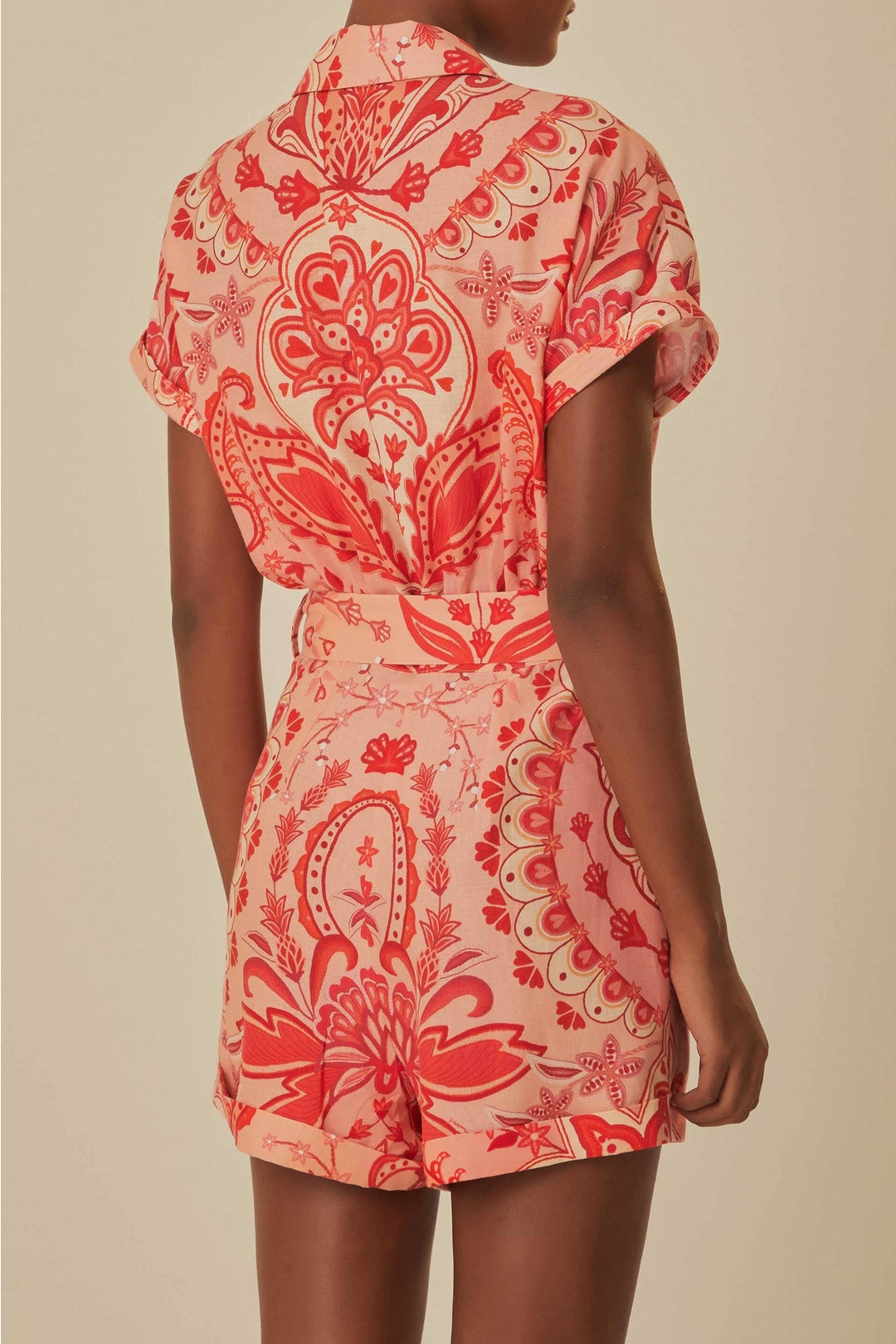 Combi-short Jaipur en lin - Rouge