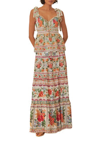 Jupe longue Bloom Garden en coton - Orange