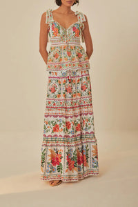 Jupe longue Bloom Garden en coton - Orange