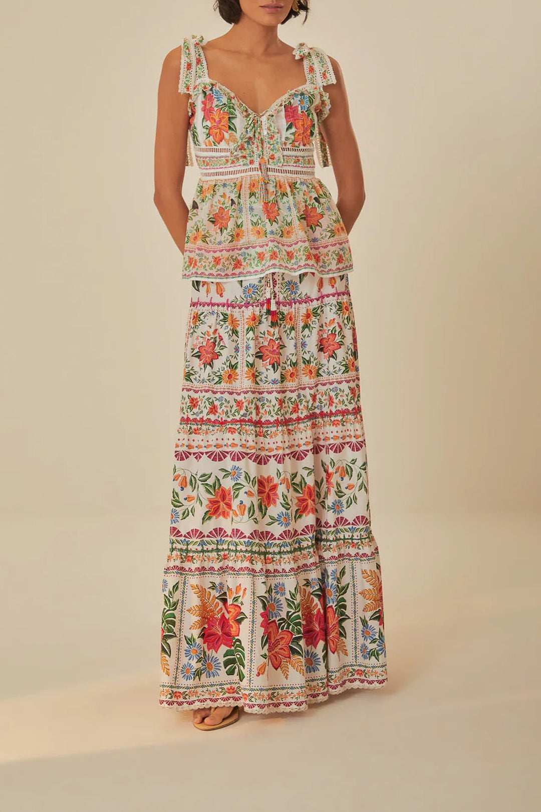 Jupe longue Bloom Garden en coton - Orange
