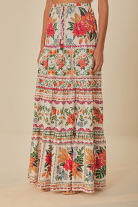 Jupe longue Bloom Garden en coton - Orange