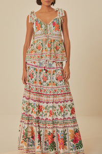 Jupe longue Bloom Garden en coton - Orange
