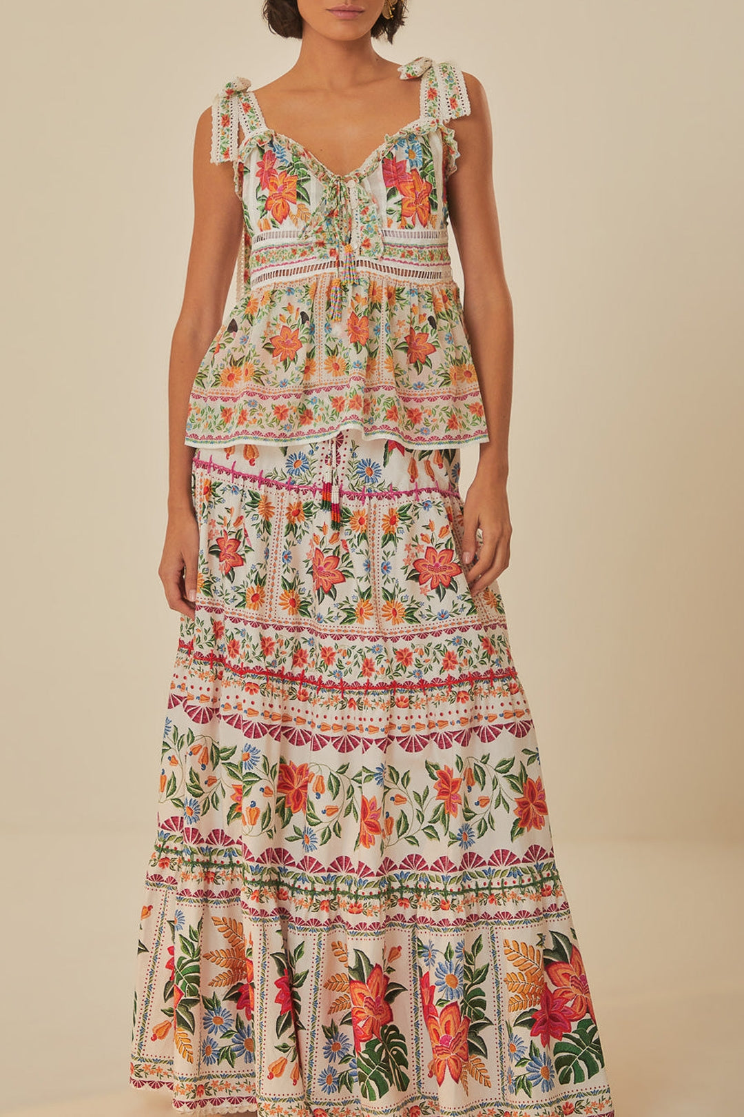 Jupe longue Bloom Garden en coton - Orange