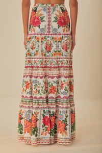 Jupe longue Bloom Garden en coton - Orange
