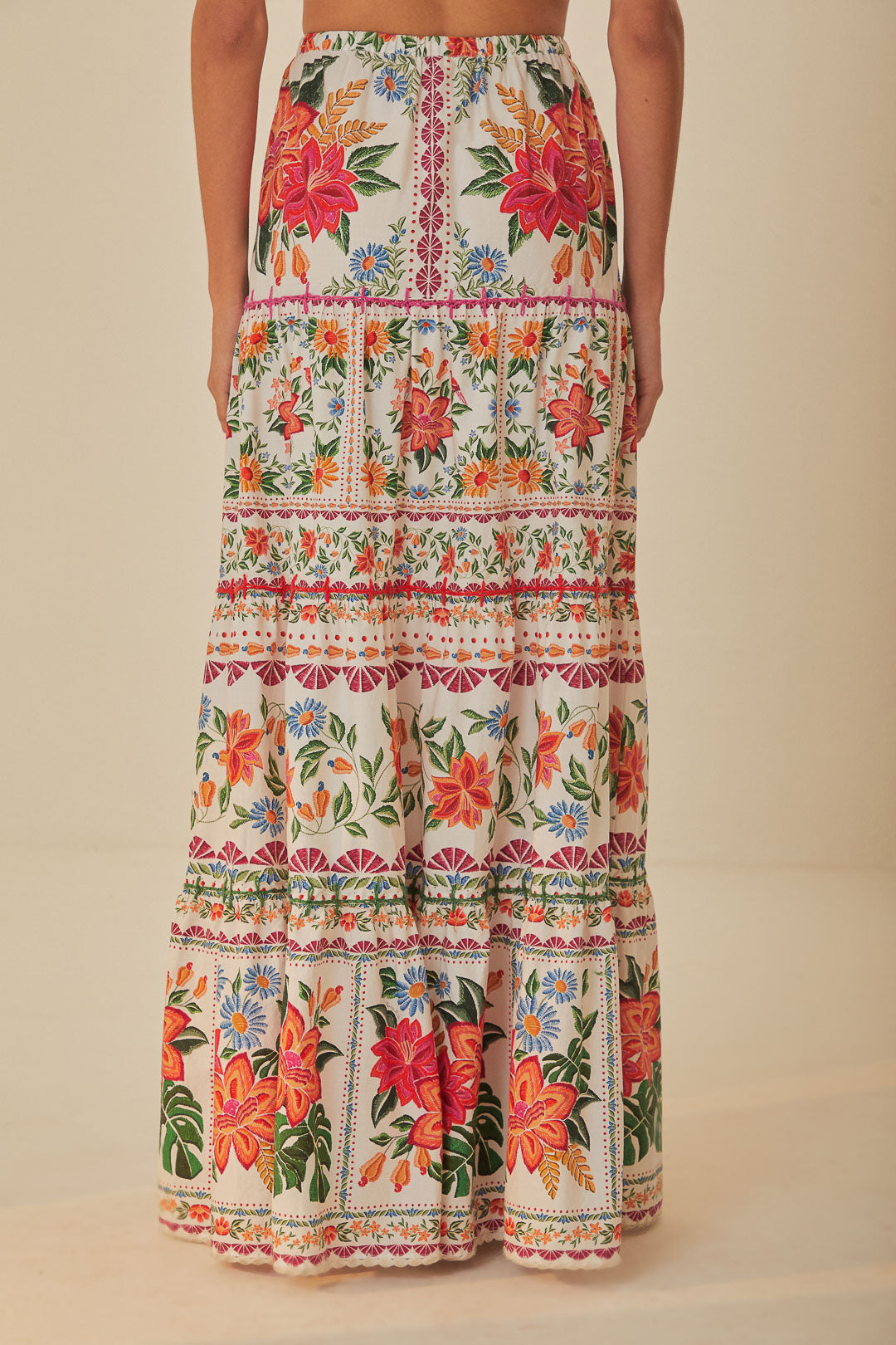 Jupe longue Bloom Garden en coton - Orange