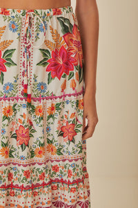 Jupe longue Bloom Garden en coton - Orange