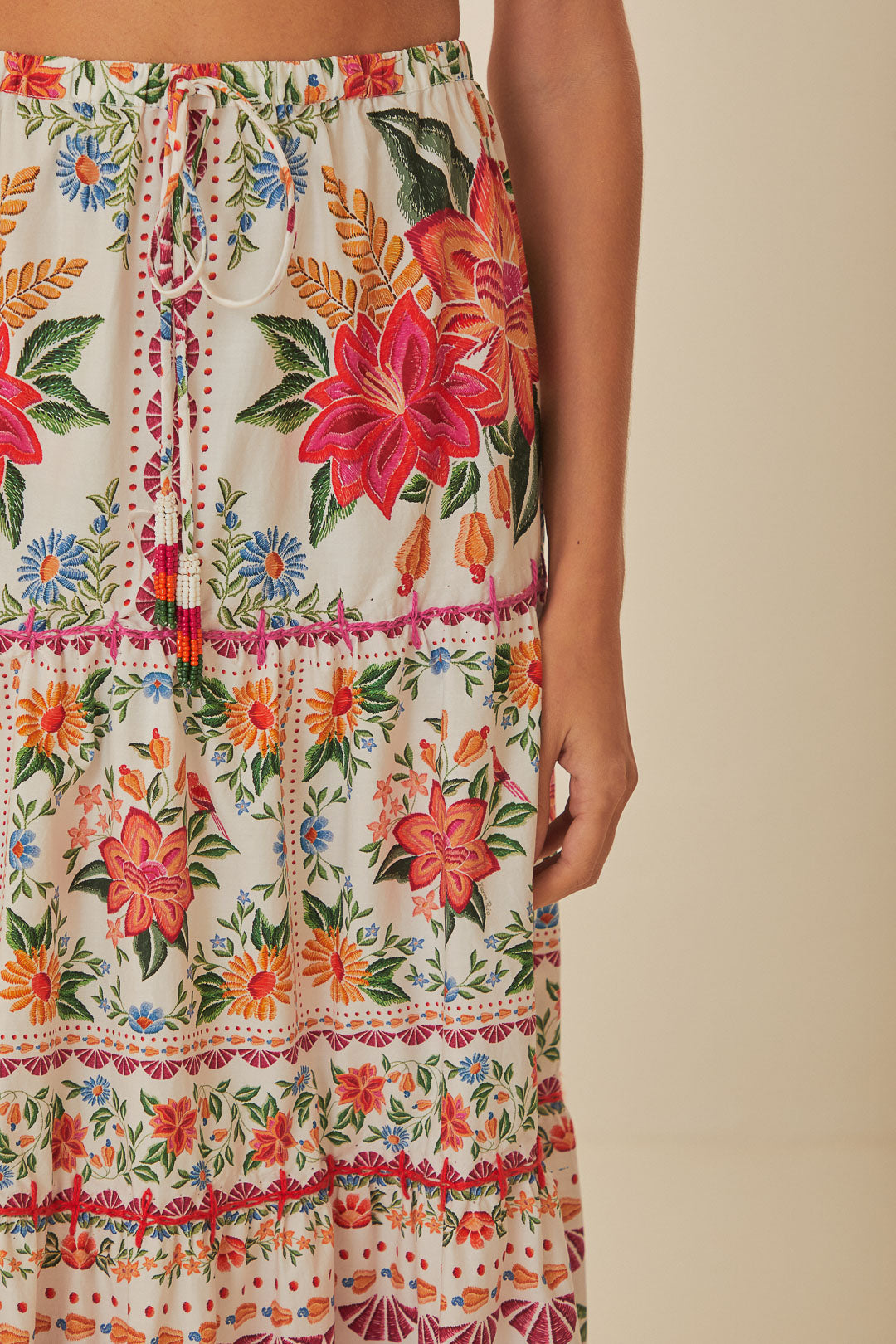 Jupe longue Bloom Garden en coton - Orange