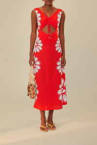 Robe longue Coquillage Ainika en lin - Rouge