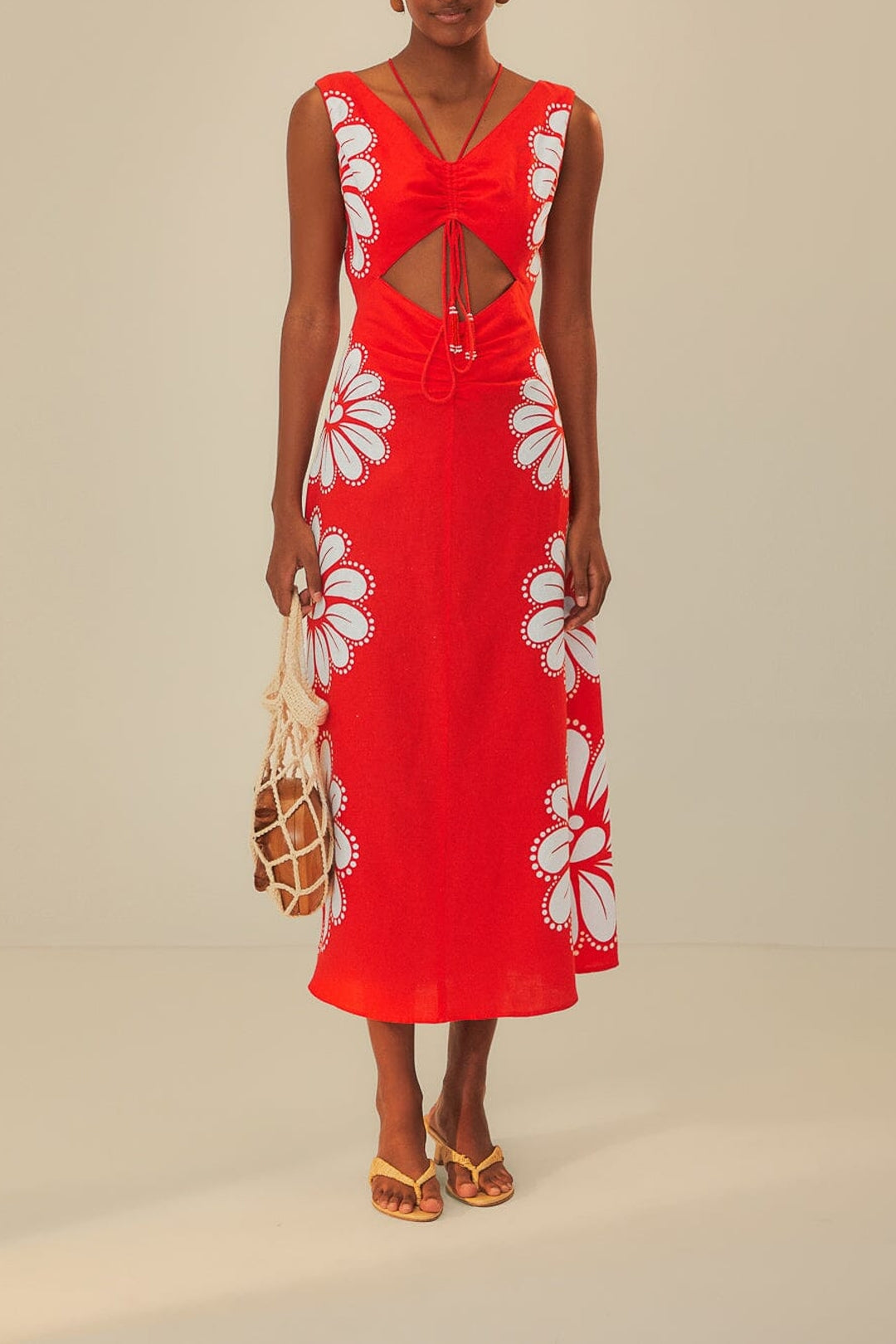 Robe longue Coquillage Ainika en lin - Rouge