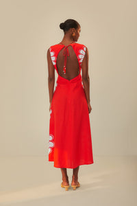 Robe longue Coquillage Ainika en lin - Rouge