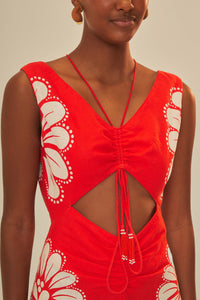 Robe longue Coquillage Ainika en lin - Rouge