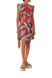 Robe courte Feuillage d'été en coton - Rouge