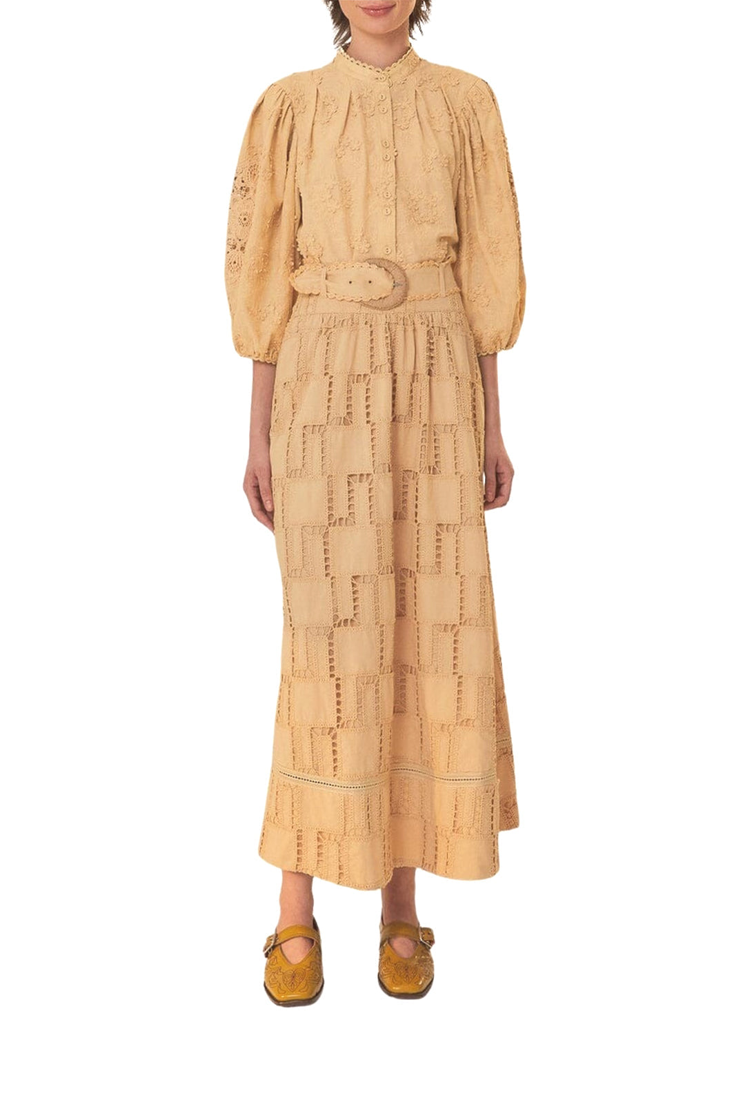 Jupe midi en crochet en coton - Beige