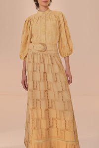 Jupe midi en crochet en coton - Beige