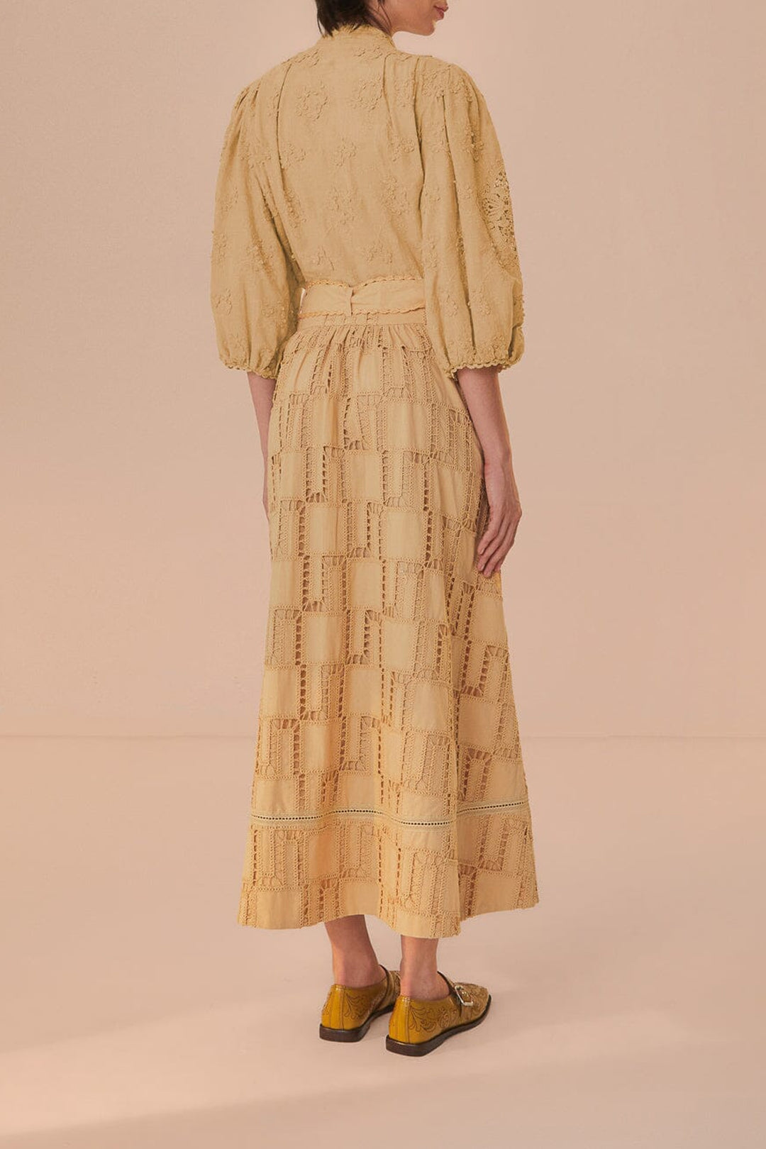 Jupe midi en crochet en coton - Beige